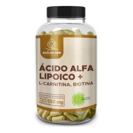 Ácido Alfa Lipoico Con L-Carnitina Y Biotina Suplemento Raices Zen 120 Cápsulas Sin Sabor Para Más De 2 Meses                                         