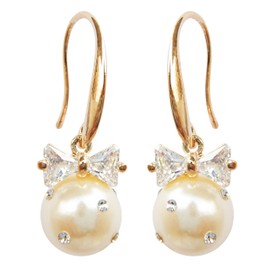 Navachi 18k Gold Plated Pearl Bowknot Zircon White Crystal Az1089e Dangle Drop Earrings