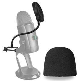 Yeti X Mic Pop Filter with Foam Windscreen - 4 Inch 3 Layers Wind Pop Screen Mask Shield and Foam Wind Cover For Blue Yeti X Mic to Improve Sound Quality by YOUSHARES