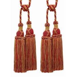 DÉCOPRO Double Tassel Tieback, Color# 1253 - Burgundy Gold Red [Set of 2]