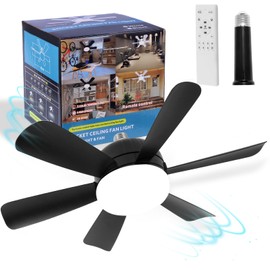 ELIVERN Socket Ceiling Fan with Light and Remote Control, 17.8 inch Small Fan light with Dimmable Led Light Bulb, 3 Color Temperatures, 6 Fan Speeds, E26 Base Screw in Ceiling Fan for Bedroom Kitchen