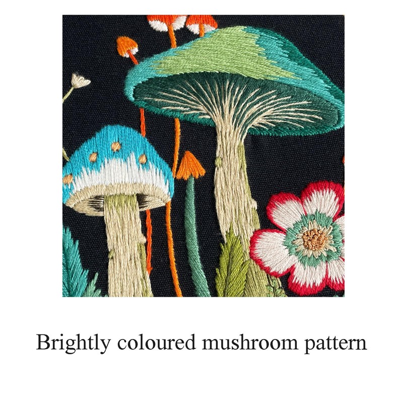 Myfelicity Embroidery Kit with Mushroom Patterns, 3 Hoops, Fabric, Threads,