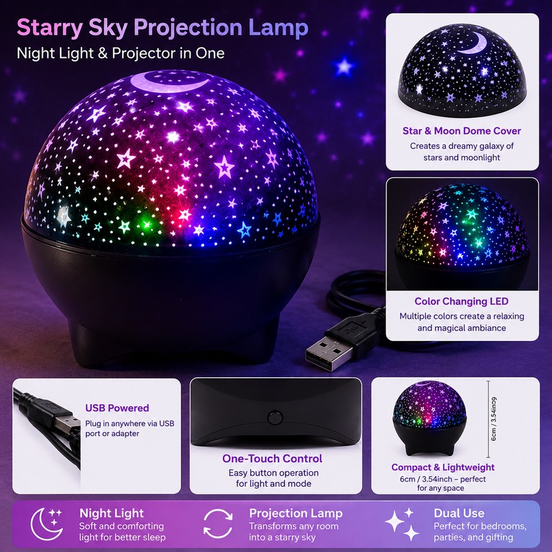 Star Galaxy Projector Night Light for Kids’ Rooms – USB