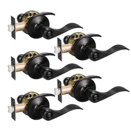 KNOBWELL 5 Pack Black Door Knobs Privacy Door Handles, Interior Door Knobs Matte Black for Bathroom/Bedroom, Keyless Drop Style Door Lever with Lock