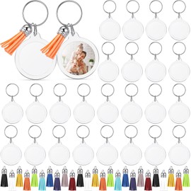 Yaomiao 25 Sets Acrylic Photo Frame Keychain with Tassels, Snap-In Custom Insert Photo Keyring Clear Blank Picture Keyring