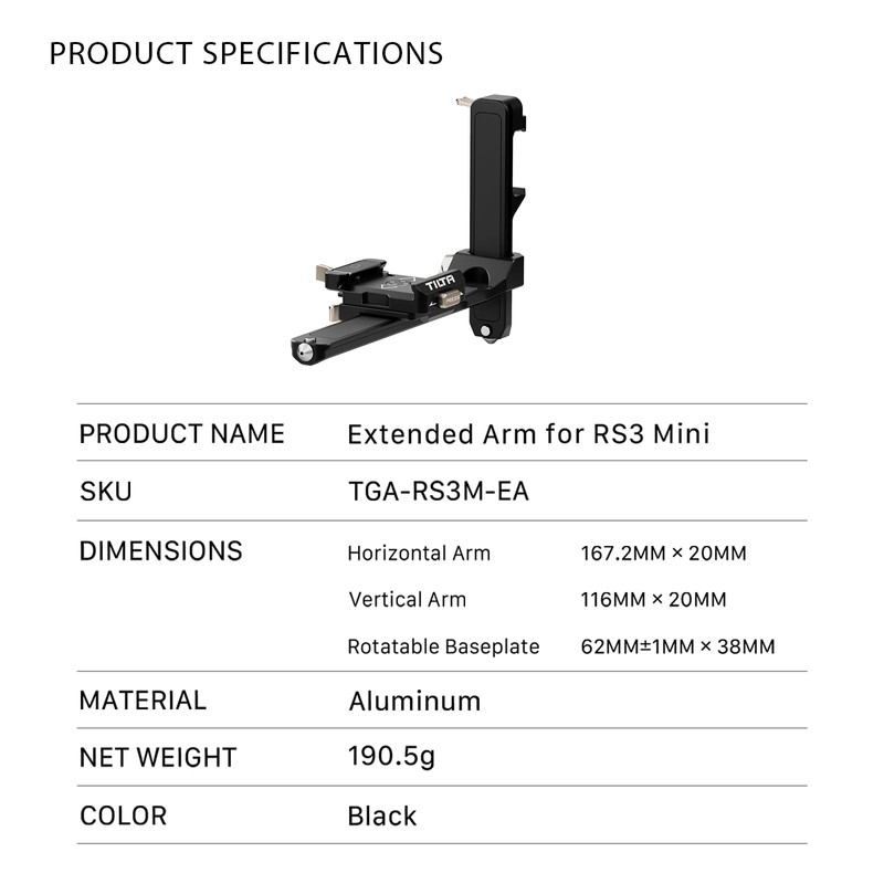 TILTA Extended Arm Compatible with DJI RS3 Mini Gimbal with