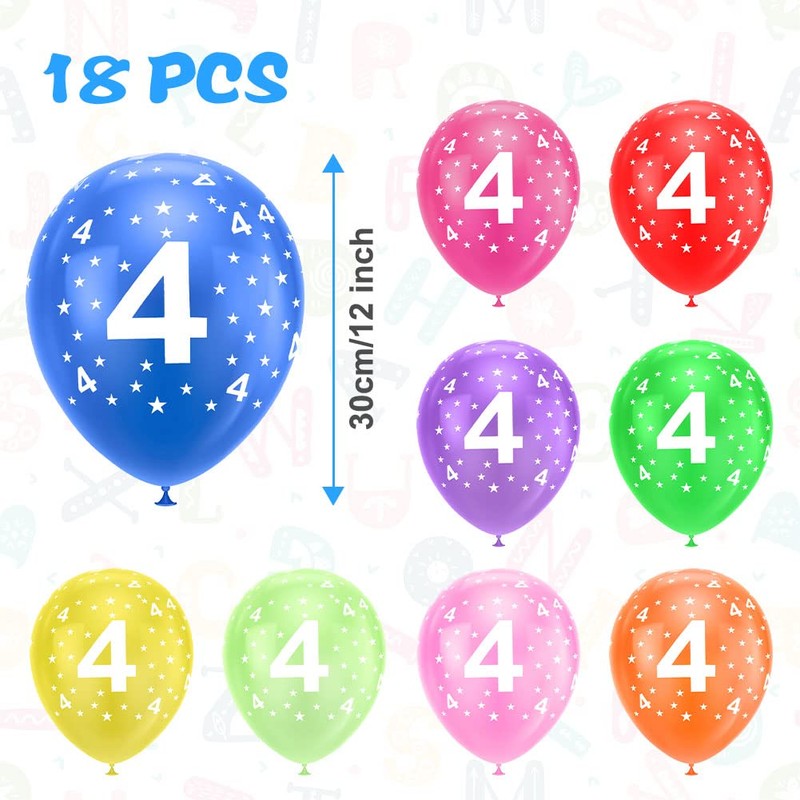 Ainiv Pack of 18 Colourful Balloons, Birthday Balloons, 4th Birthday