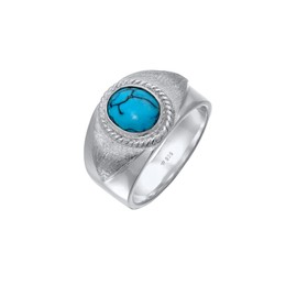 Kuzzoi Signet Ring Men's Ring with Howlite (10 mm) Turquoise Stone Polished 925 Sterling Silver Solid Silver Ring in Vintage Style, Ring for Men in Ring Size 60 - 66, 0611451121, Gemstone, Howlite