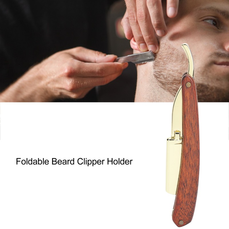 Foldable Beard Clipper Holder Wooden Handle Men Manual Beard Trimmer