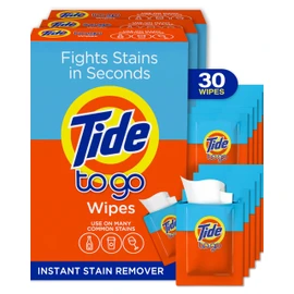 Tide To Go Stain Remover Wipes for Clothes, Instant Laundry Travel Stain & Spot Remover, 3 Pack, (30 Wipes Total)