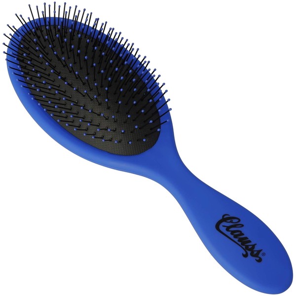 Clauss Wash & Brush Long Hair Paddle Brush with Air Cushion and Flexible Nylon Bristles, Matte, Blue/Black, 70 g