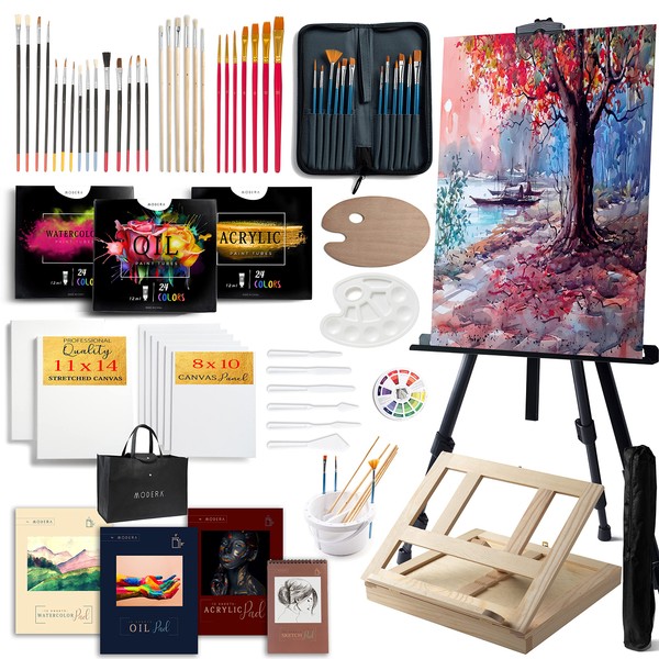 139-Piece Professional Art Painting Set with Easel, Acrylics, Oils, Watercolors, Brushes, Canvases for Adults