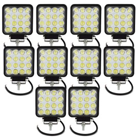 Willpower 10PCS 4 inch 48W Spuare Flood Beam 4800LM LED Work Light Bar for 4x4 Off Road Tractor Cabin SUV ATV UTV 4WD Car Boat DC 10V-30V Wateproof 6000K