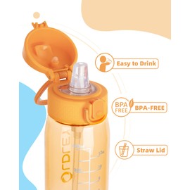 OLDLEY Kids Water Bottles with Straw 420ml/14oz BPA Free Tritan Water Bottle with Handle Leakproof School Sports Drinking Bottle for Toddler Boys Girls,Orange