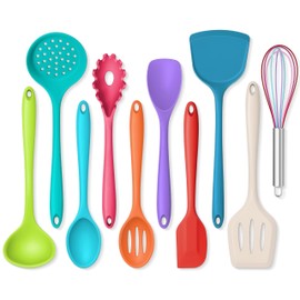 Onader Silicone Kitchen Utensils Non Toxic Cooking Utensils Set for Nonstick Cookware Kitchen Gadgets Tools Set of 10 - Colorful
