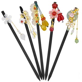 Saijer Hair Sticks, 5 Pieces Hair Sticks with Flowers Vintage Hair Clips, Chinese Decorative Hair Clips for Women and Girls