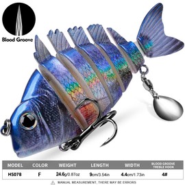 Bass Fishing Lures - Multi Jointed Lifelike Hard Baits with Spinner Baits Blades - Crankbaits Swimbaits Lure Artificial Bait Sunfish Shape Fish Tackle Kits Fishing Lure 5pcs/Set(HS078FGHIJ)
