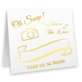 Hashtag Signs For Tables, Gold Foil, 20 Pack and Thank You Tags, 20 Pack Included. Table Top for Party, Oh Snap. # Photo Sign for Instagram, Birthday, Tent Cards Share The Love!