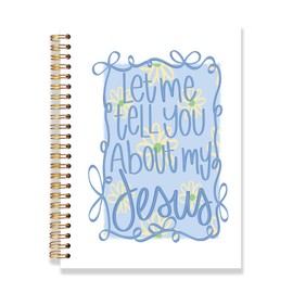 RLTXBUK Blue Coquette Christian Notebook, Christian Jesus Journal for Women, Bible Verse Scripture Journal, Let Me Tell You About My Jesus Religious Spiral Notebook, 5.5x8.3 Inch