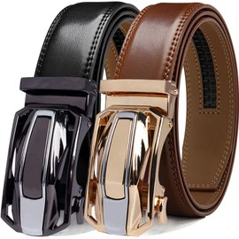 DOOPAI Men's Ratchet Leather Belt Set - 2 Pack Sliding Belt Adjustable For Gift Mens Dress Casual 1 3/8",Cut for Fit