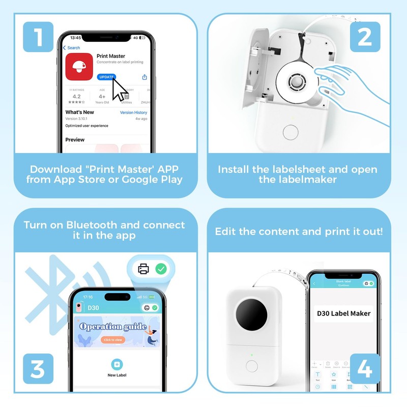 Phomemo D30 Label Printer, Portable Bluetooth Label Printer