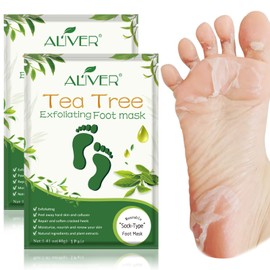 Foot Mask 2 Pack, (Tea Tree) Foot Peel Mask Callus Remover, Exfoliating Peeling Calluses Dead Skin, Callus Remover Foot Mask, Baby Soft Smooth Touch Feet-Men Women Exfoliating Foot Mask