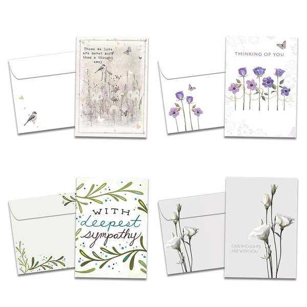 Tree-Free Greetings - Sympathy Cards - Artful Designs - 16 Assorted Cards + Matching Envelopes - Made in USA - 100% Recycled Paper - 4"x6" - Thinking of You Floral Sympathy (GP54074)