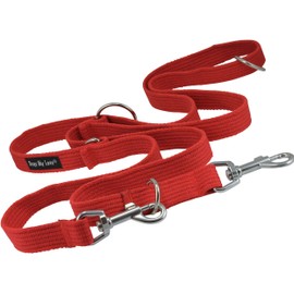Dogs My Love 1" Wide Cotton Web 6-Way European Multi-Functional Dog Leash, Adjustable Lead 45"-78" Long, Large (Red)