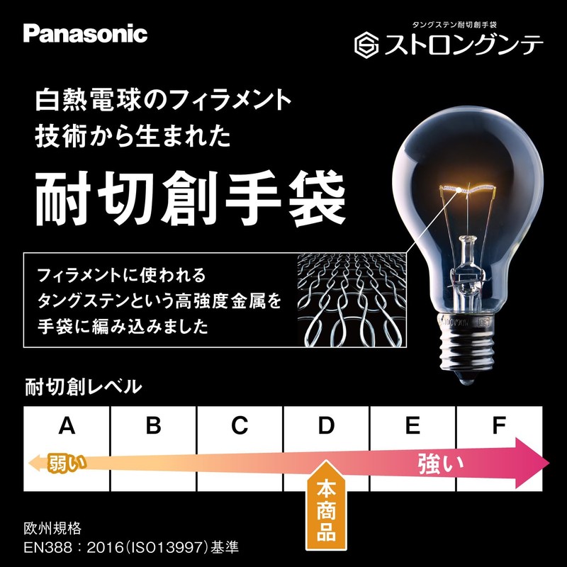 Panasonic WKTG4SY Tungsten Cut Resistant Gloves (Rubber Coated Fingertips), Small,