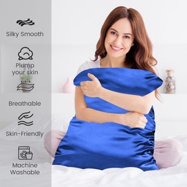 LINENOVA Silky Satin Pillowcases Set of 2 – Standard Size 48x74cm, Frizz Control & Gentle on Skin, Silk-Like Feel with Envelope Closure – Gift Ready – Royal Blue