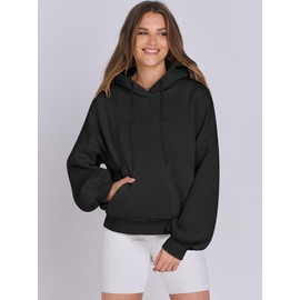 ANRABESS Womens Oversized Hoodies Lantern sleeve Fleece Sweatshirts 2024 Winter Loose Pullover Teen Girls Preppy Top Clothes Black Medium
