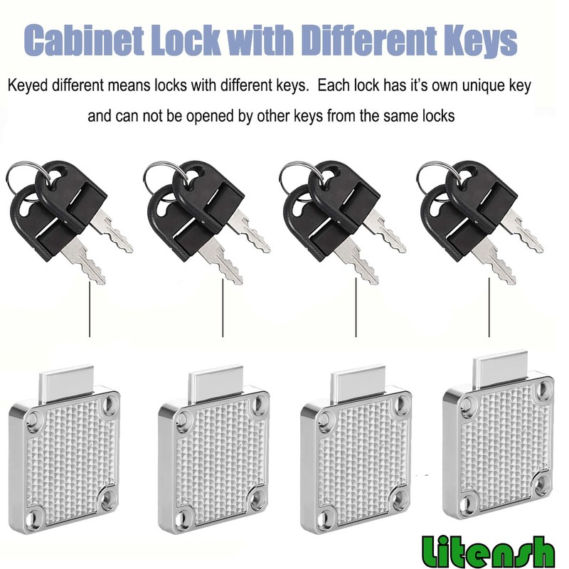 Litensh Cam Lock 22mm, 4PCS Security Cabinet Lock with Key