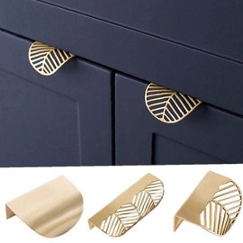 VIFERR Pack of 4 Cabinet Handles Gold Furniture Handles Leaf Shape Cabinet Handles Copper Cabinet Door Handles Kitchen Door Drawer Handles for Home Kitchen Bathroom Bedroom Furniture Dresser Handles