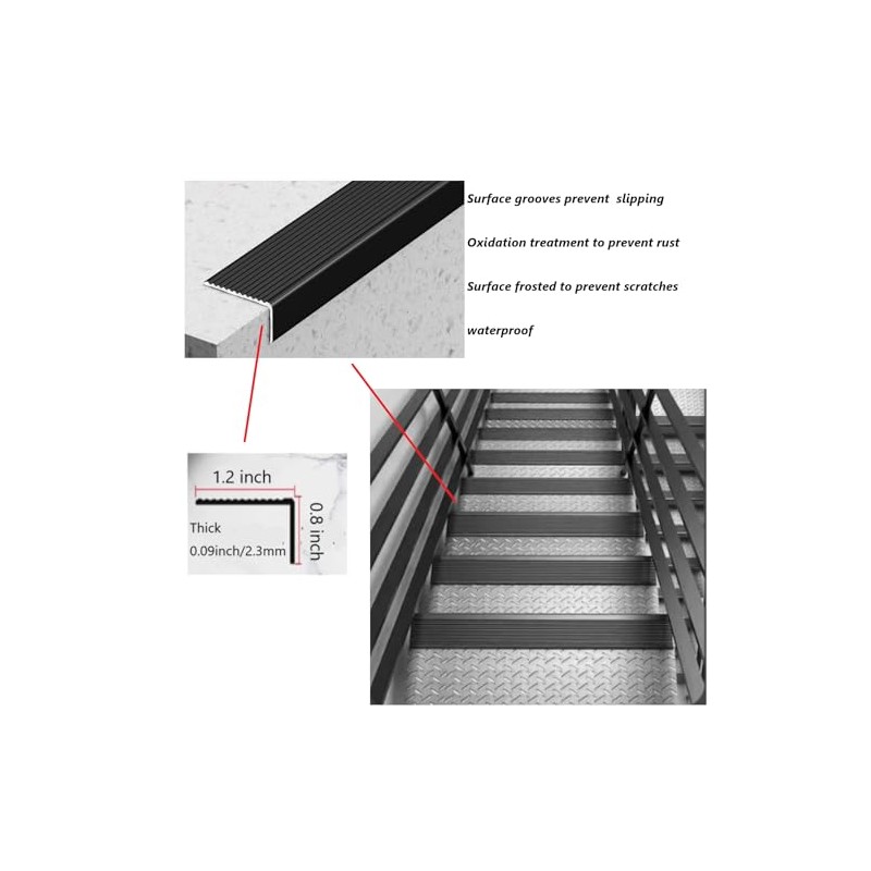10-Pack 48 Inch Aluminum L-Shaped Non-Slip Stair Edge Protector,Nosing Matte