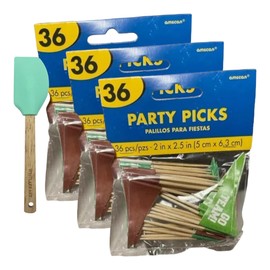 westlake art Football Flag Wooden Food Picks, 0.317 Oz, Multicolor, 2.5-Inch, Game Day Party Appetizer & Snack Decoration, Football Flags, Bundle With Silicone Spatula, Sport Football [Pack Of 3]