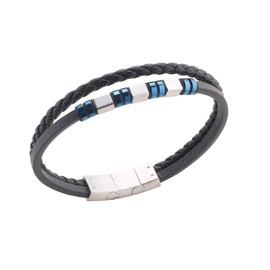 Hengbofeng Mens Bracelet Gift, Black Quality Genuine Leather Men's Bracelet Leather Stainless Steel with Clasp