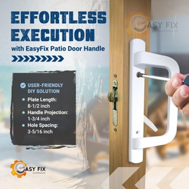 8.5" PGT White Sliding Patio Glass Door Handle Set Replacement with Interior, Exterior Handles, Thumb Latch Lever + Screws - Fits 3-15/16" Screw Hole Spacing - Fix and Repair Door Hardware