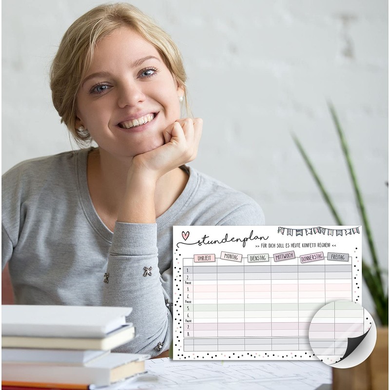 Younikat Girl’s School Timetable, DIN A4, Wipeable and Re-Writable, pink