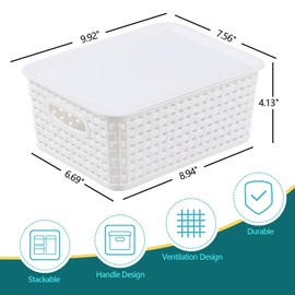 6-Pack Plastic Storage Basket with Lid, Small Organizer Bin, White