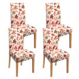Fall Thanksgiving Chair Cover Set of 4, Watercolor Maple Leaf Dining Chair Protector,Elastic Removable Washable Dining Chair Cover, Suitable for Autumn Thanksgiving Kitchen Restaurant Holiday Decor