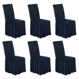 NICEEC Spandex Chair Covers for Dining Chairs Covers Set of 6 Removable Dining Room Chair Covers with Skirt Parson Chair Slipcovers Washable Chair Protector for Kitchen Wedding Party(Navy Blue)