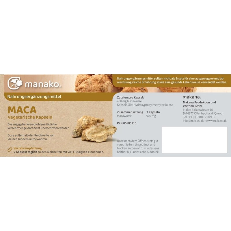 manako Maca Vegetarian Capsules, 3 x 120 Pieces, 66 g