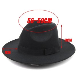 VASANA Black Wide Brim Fedora Hats Panama Hat with Bow Winter Felt Warm Unisex Floppy Hat for Performance Party Show Cosplay Wedding Daily (56-58cm), Black, M, black