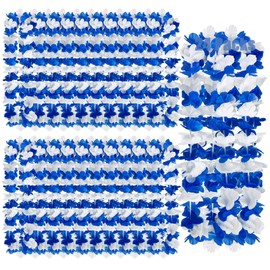 Mowane Leis for Luau Party, 24 Count Thick and Lush Flower, Graduations, Birthdays, Corporate Awards, Beach Weddings, Tropical Party Decorations Black Purple Blue Gold White (24pcs Blue & White)