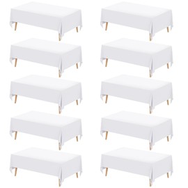 Fixwal 10 Pack White Table Cloth for Rectangle Table, 70 x 120 Inch Polyester Fabric Tablecloths Rectangular, Table Covers 6-8ft for Party, Banquet, Dining, Wedding, Graduation
