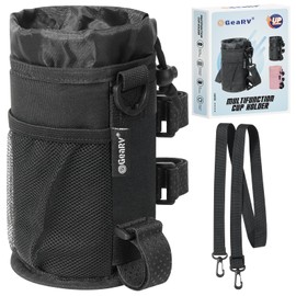 GEARV Bike Cup Holder with Shoulder Strap, Water Bottle Holder for Hiking, Scooter, UTV/ATV, Golf Cart, Universal Drink Holder Accessories (Black)