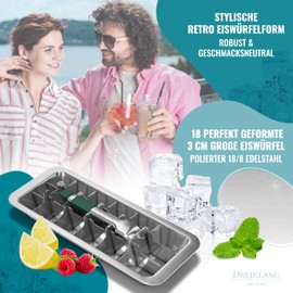 Dreiklang - be smart Stainless Steel Ice Cube Tray 18/8 Polished with Lever Insert & Comfort Grip - Ice Cube Mould Plastic-Free, Food Safe for 18 Cubes