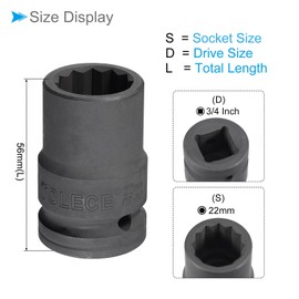 CoCud Impact Socket 3/4" Drive 22mm Socket 56mm Length CR-MO 12 Corners - (For DIY Handmade Repair)