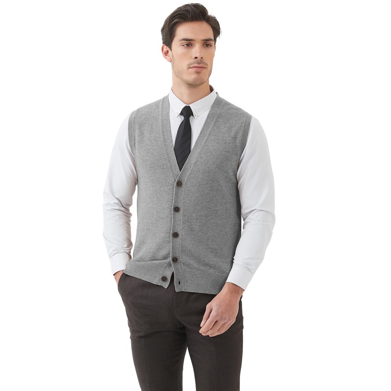 Kallspin Men's Knitted Cardigan Sleeveless V-Neck Wool Blend, lightgrey