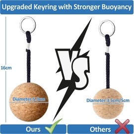 2 Pcs Floating Cork Keyrings, 53mm Floatable Wooden Ball Key Chain Water Buoyant Key Ring Lightweight Water Sports Accessories for Swimming Diving Fishing Canoeing Sailing Kayaking Marine Boat